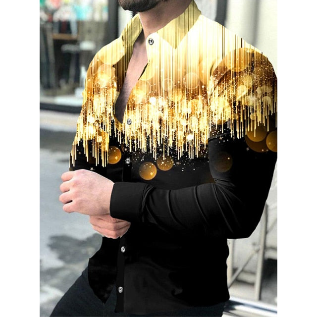 Autumn Fashion Men Shirts Turn-down Collar Buttoned Shirt Casual Quicksand Print Long Sleeve Tops Men&#39;s Clothing Prom Cardigan