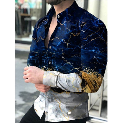 Autumn Fashion Men Shirts Turn-down Collar Buttoned Shirt Casual Quicksand Print Long Sleeve Tops Men&#39;s Clothing Prom Cardigan