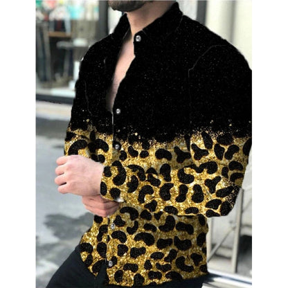 Autumn Fashion Men Shirts Turn-down Collar Buttoned Shirt Casual Quicksand Print Long Sleeve Tops Men&#39;s Clothing Prom Cardigan