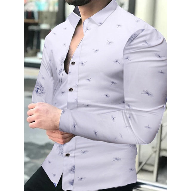 Fashion Social Men Shirts Turn-down Collar Buttoned Shirt Casual Lattice Print Long Sleeve Tops Mens Clothes Prom Party Cardigan