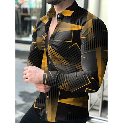 Fashion Social Men Shirts Turn-down Collar Buttoned Shirt Casual Lattice Print Long Sleeve Tops Mens Clothes Prom Party Cardigan