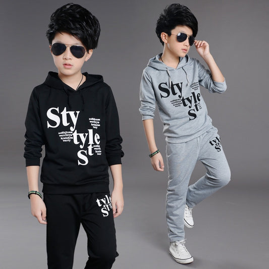 The Boy Set The Spring and Autumn Big Boy New Sport Sweater Two Piece Boy Hooded Casual Clothes 4-16 Ages