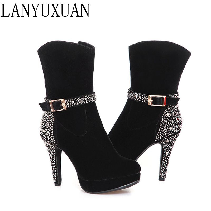 Big Size 33-41 for Women Sexy High Heels Warm Short boots Autumn Winter Shoes Pointed Toe Platform Knight Martin Boots F315