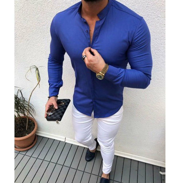 2019 Hot Fashion Men's Linen Cotton Button Long Sleeve Slim Fitness Shirt Slim Fit Casual Male Shirts Pure Color Blouse Tops