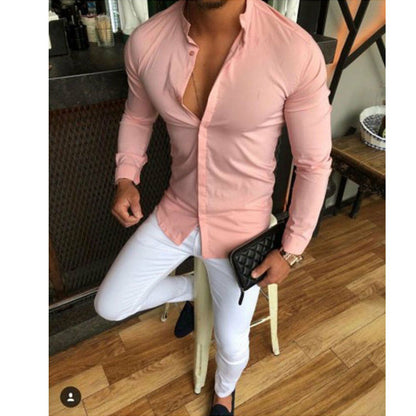 2019 Hot Fashion Men's Linen Cotton Button Long Sleeve Slim Fitness Shirt Slim Fit Casual Male Shirts Pure Color Blouse Tops