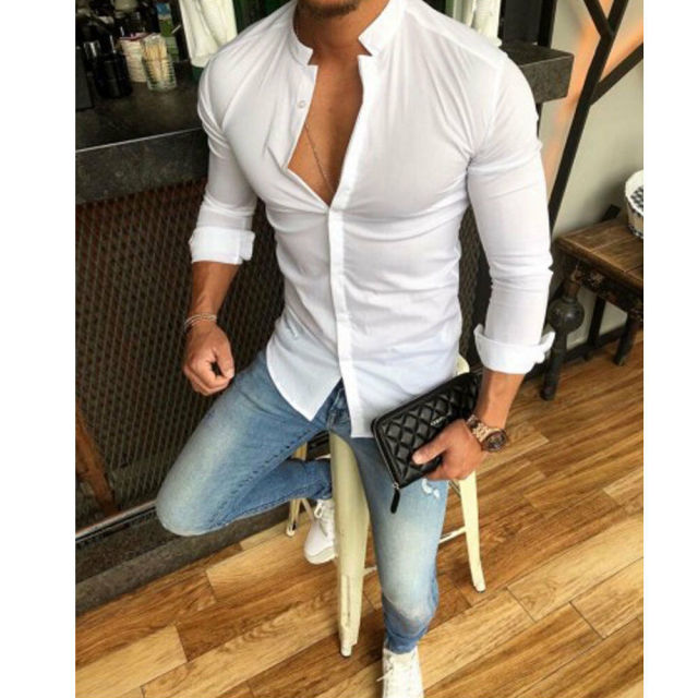 2019 Hot Fashion Men's Linen Cotton Button Long Sleeve Slim Fitness Shirt Slim Fit Casual Male Shirts Pure Color Blouse Tops