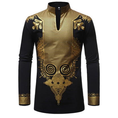 White Mandarin Collar Shirt Men 2019 Fashion African Dashiki Print Dress Shirt Men Long Sleeve Casual Shirts African Clothing